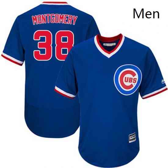 Mens Majestic Chicago Cubs 38 Mike Montgomery Replica Royal Blue Cooperstown Cool Base MLB Jersey